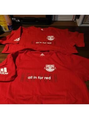 Lot of 2 Adidas New York Red Bulls MLS Soccer Shirts, 1 Sz S, 1 Sz M